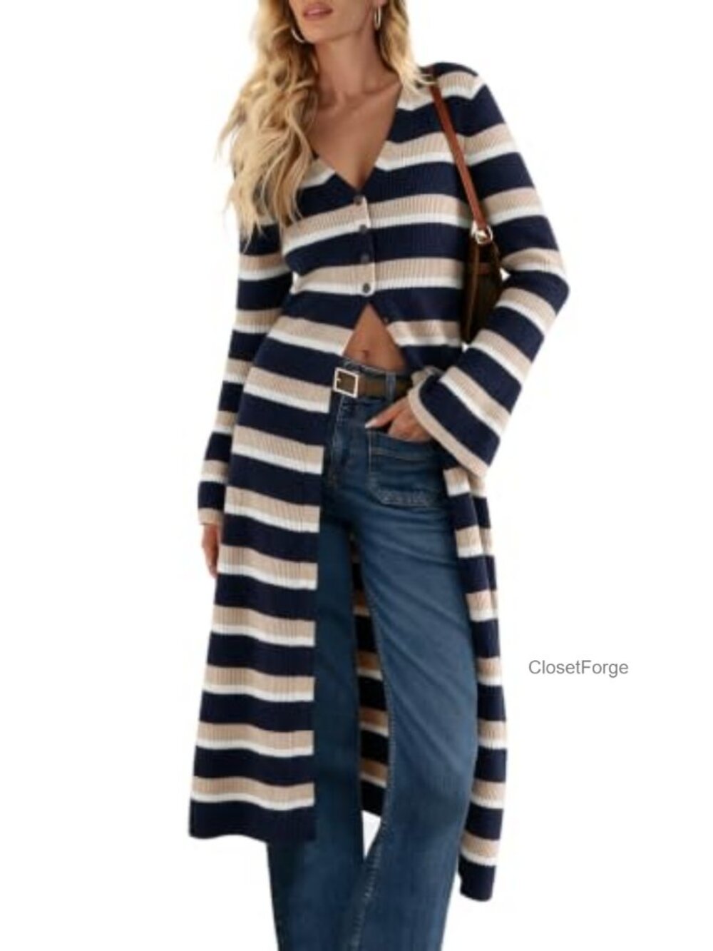 Saodimallsu Long Open Front Button Down Midi Knit Cardigan Sweater